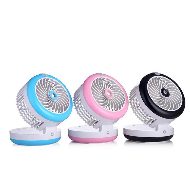 USB mini humidifier fan in blue, 2000mAh, 300ml tank, three speed settings, portable design