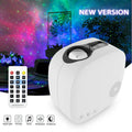 Black and white laser star projector with Bluetooth music player showing nebula projection
