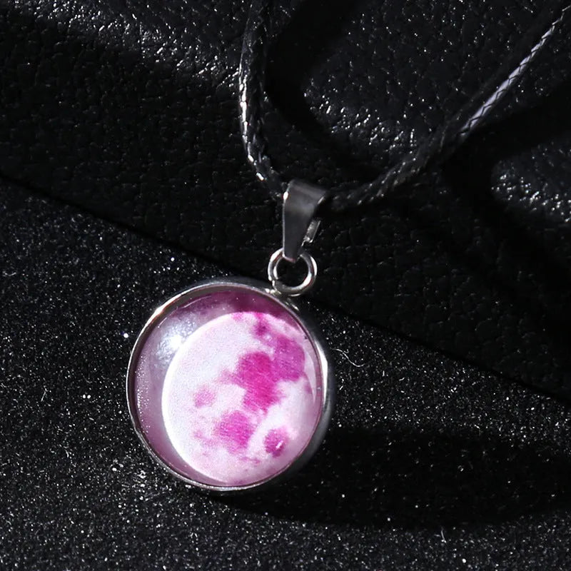 Christmas moon night sky luminous pendant necklace with glass constellation design on alloy chain