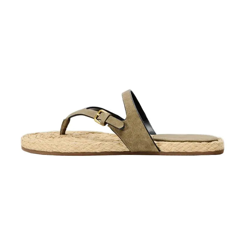 Women's woven flip-flops in Light Green with microfiber leather upper and 2cm rubber sole