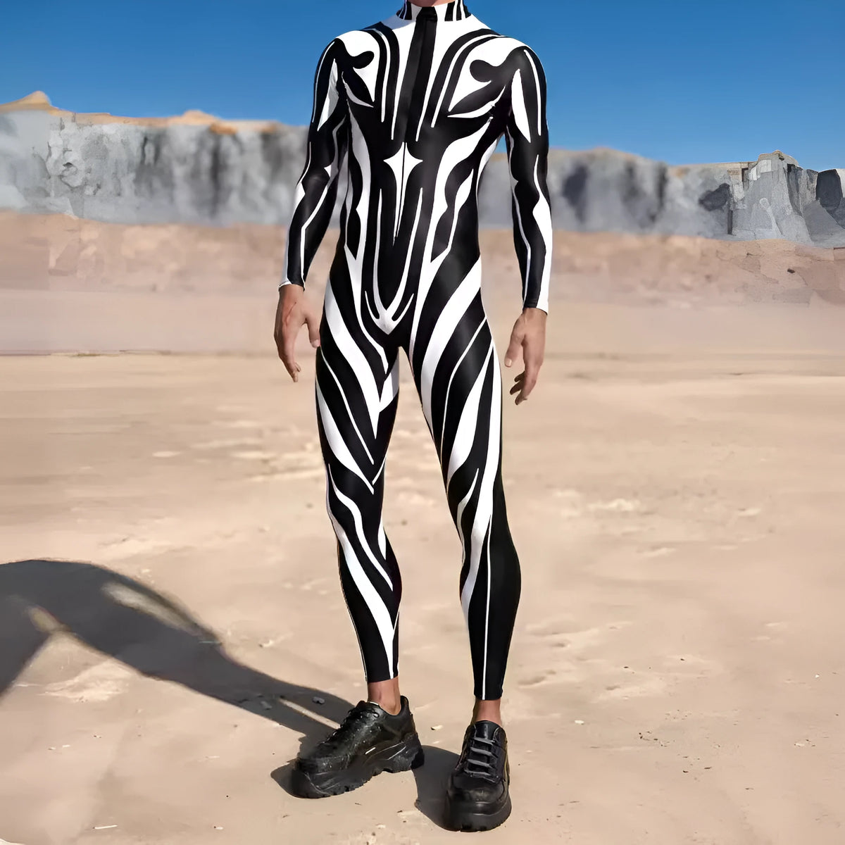 Adult 3D digital print cosplay jumpsuit in stretch spandex, one-piece Halloween costume, sizes S to 4XL