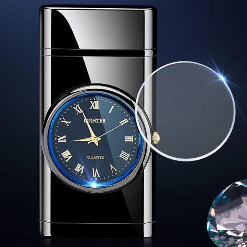Electronic watch cigarette lighter with LED lamp in metal construction