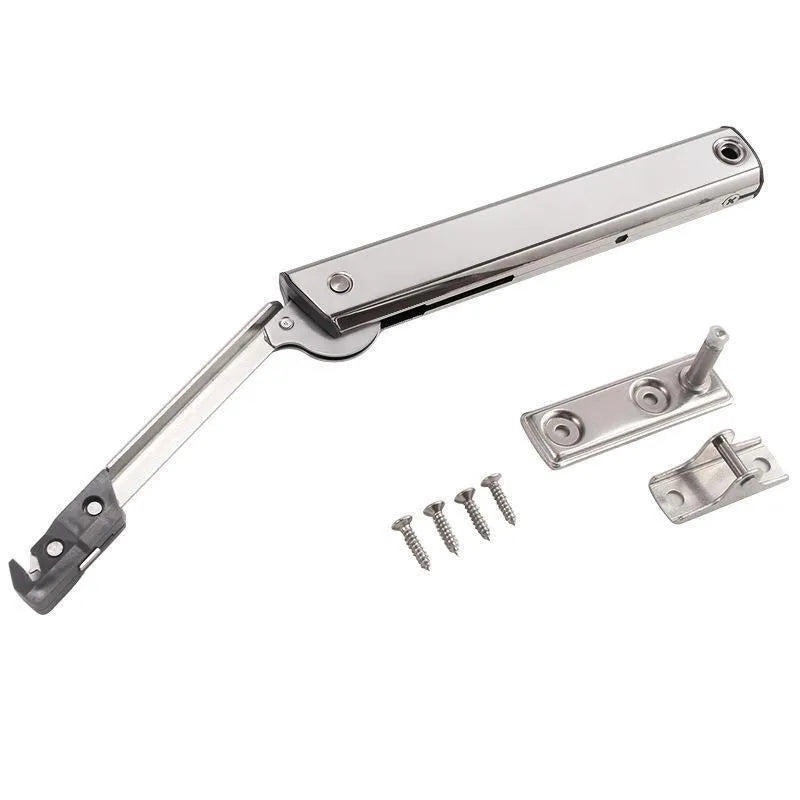 Cold rolled steel support rod for holding open a tatami cabinet's flap-up door.