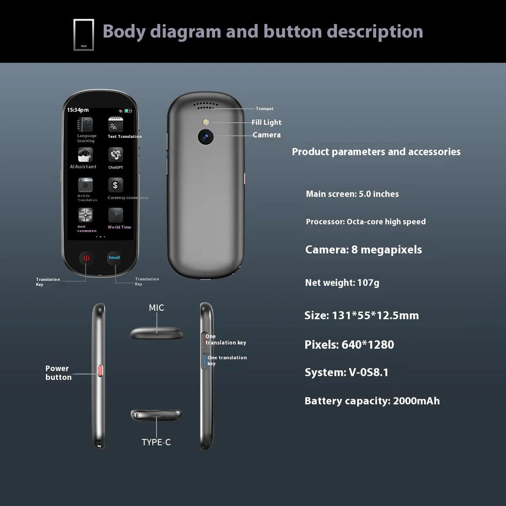 Black portable two-way simultaneous interpreter for business with lanyard