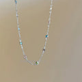 Square artificial crystal geometric clavicle chain necklace with gold plating