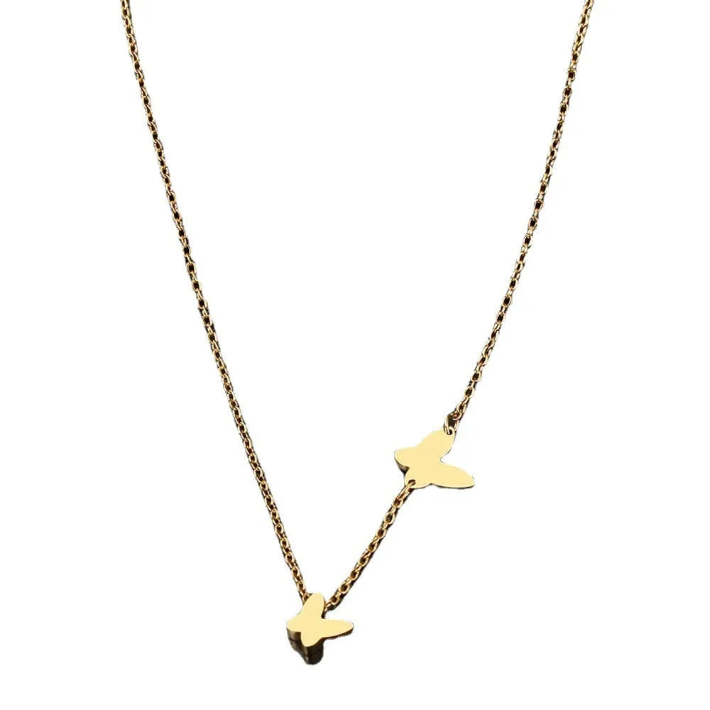 Stainless steel butterfly pendant necklace with titanium steel bow insect pendant, O-shaped chain, gold or steel colour, 18K electroplated finish.
