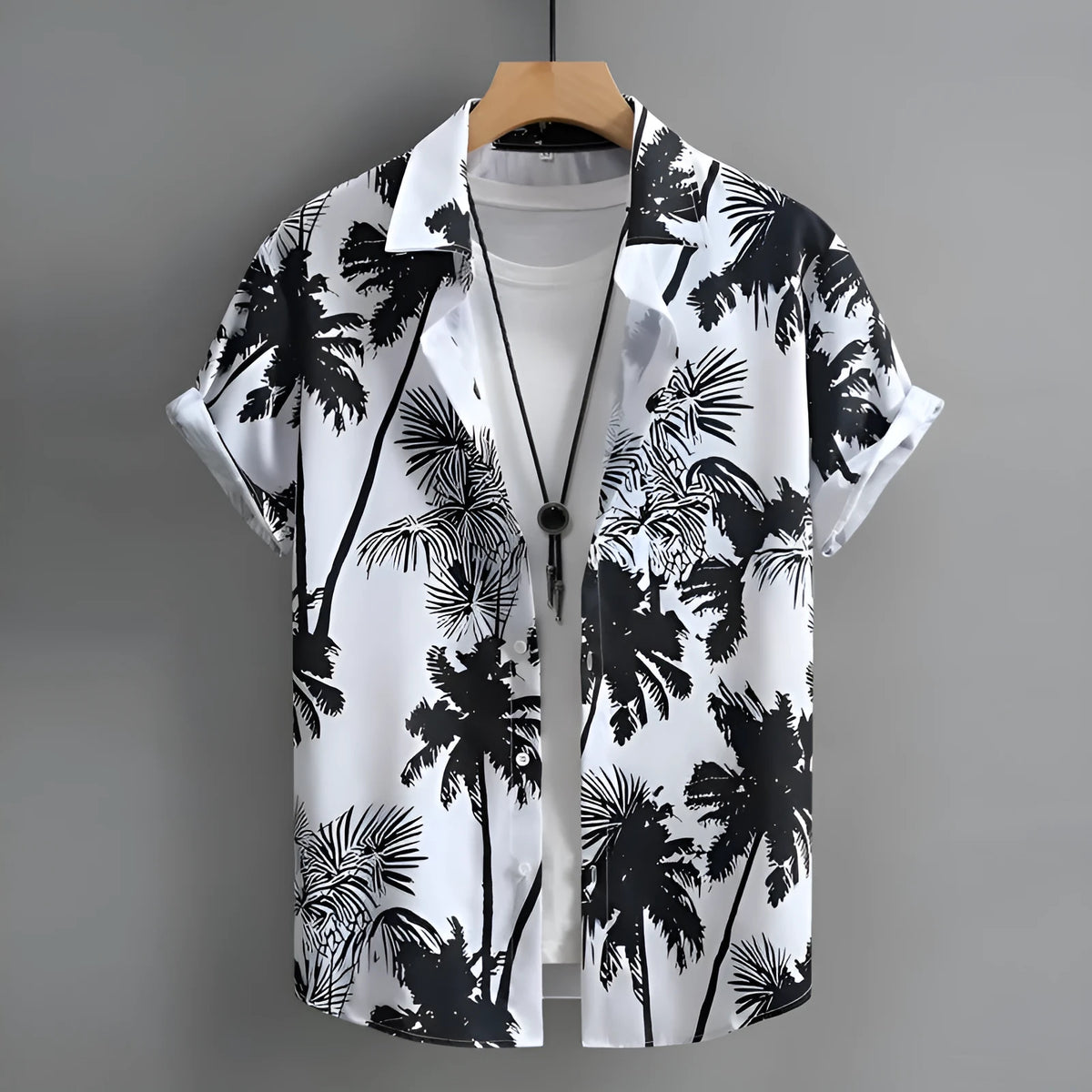 Men's short-sleeved Hawaiian shirt with 3D printed colour pattern, cardigan style.