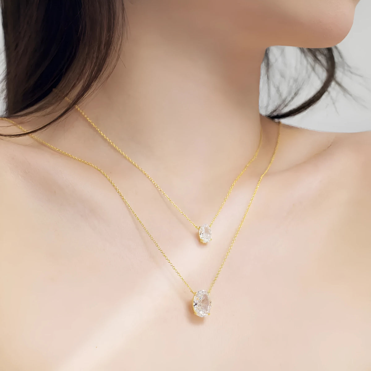 S925 sterling silver necklace with oval ice flower geometric pendant in gold or platinum plating