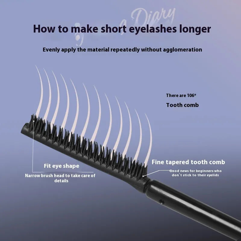 Long curling mascara tube in black or brown with long-lasting setting formula