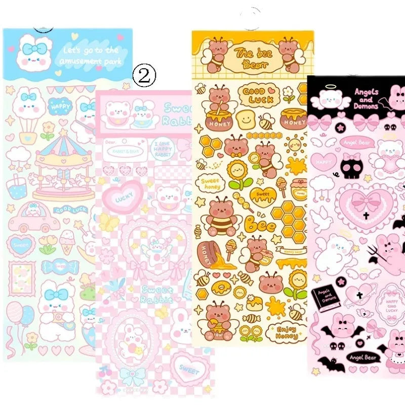 Pack of waterproof PVC cartoon stickers for decorating notebooks and agendas, shown in one of four available styles.