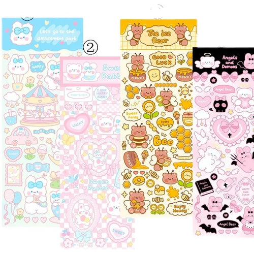 Pack of waterproof PVC cartoon stickers for decorating notebooks and agendas, shown in one of four available styles.