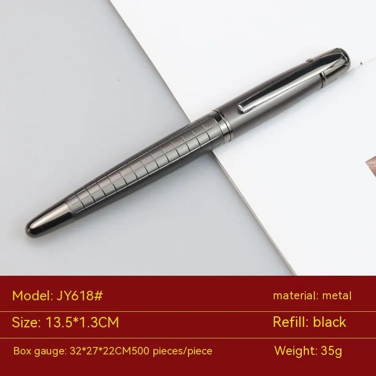 Gun grey metal roller pen measuring 13.5cm with water-based paint refill