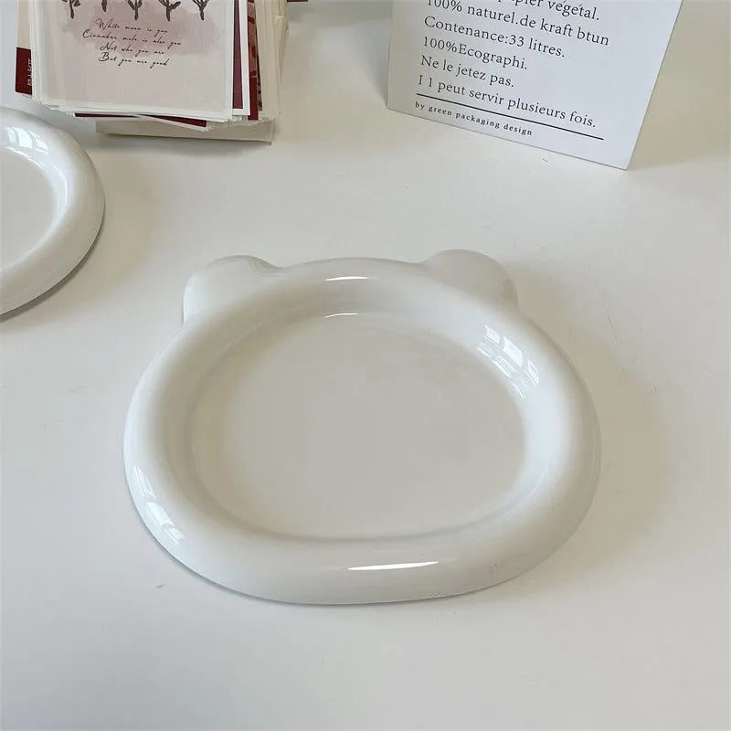 White round porcelain plate with black bear doodle design available in 15cm and 20cm sizes