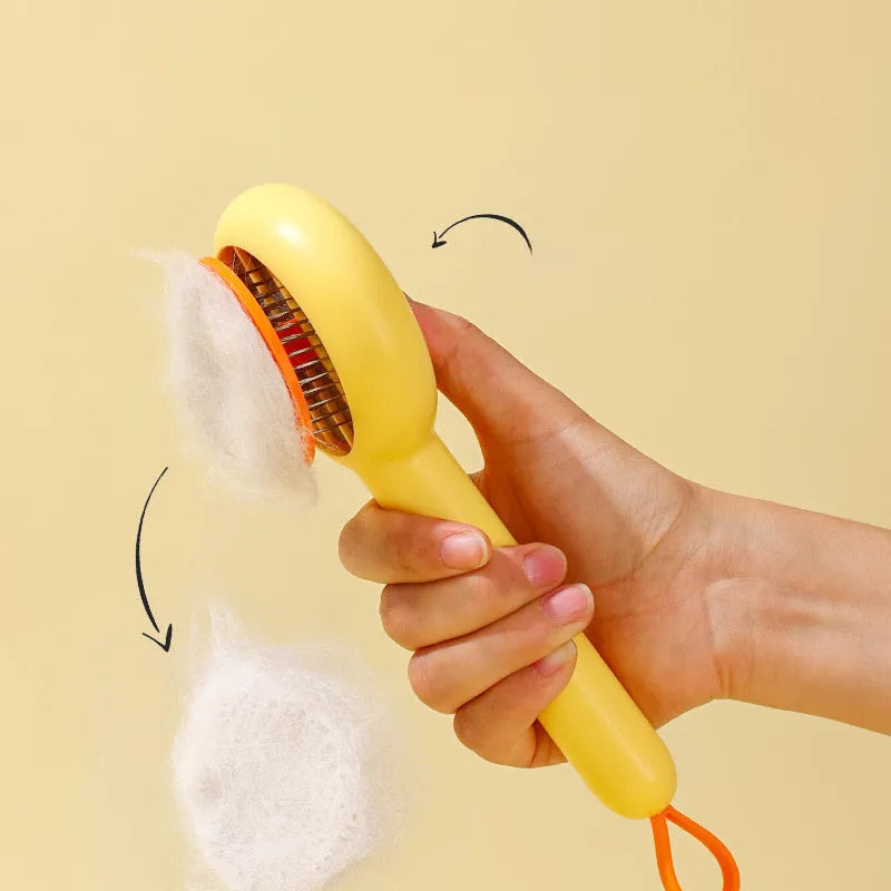 Small yellow duck decorative handle cat grooming comb with open section needle teeth for pet hair removal