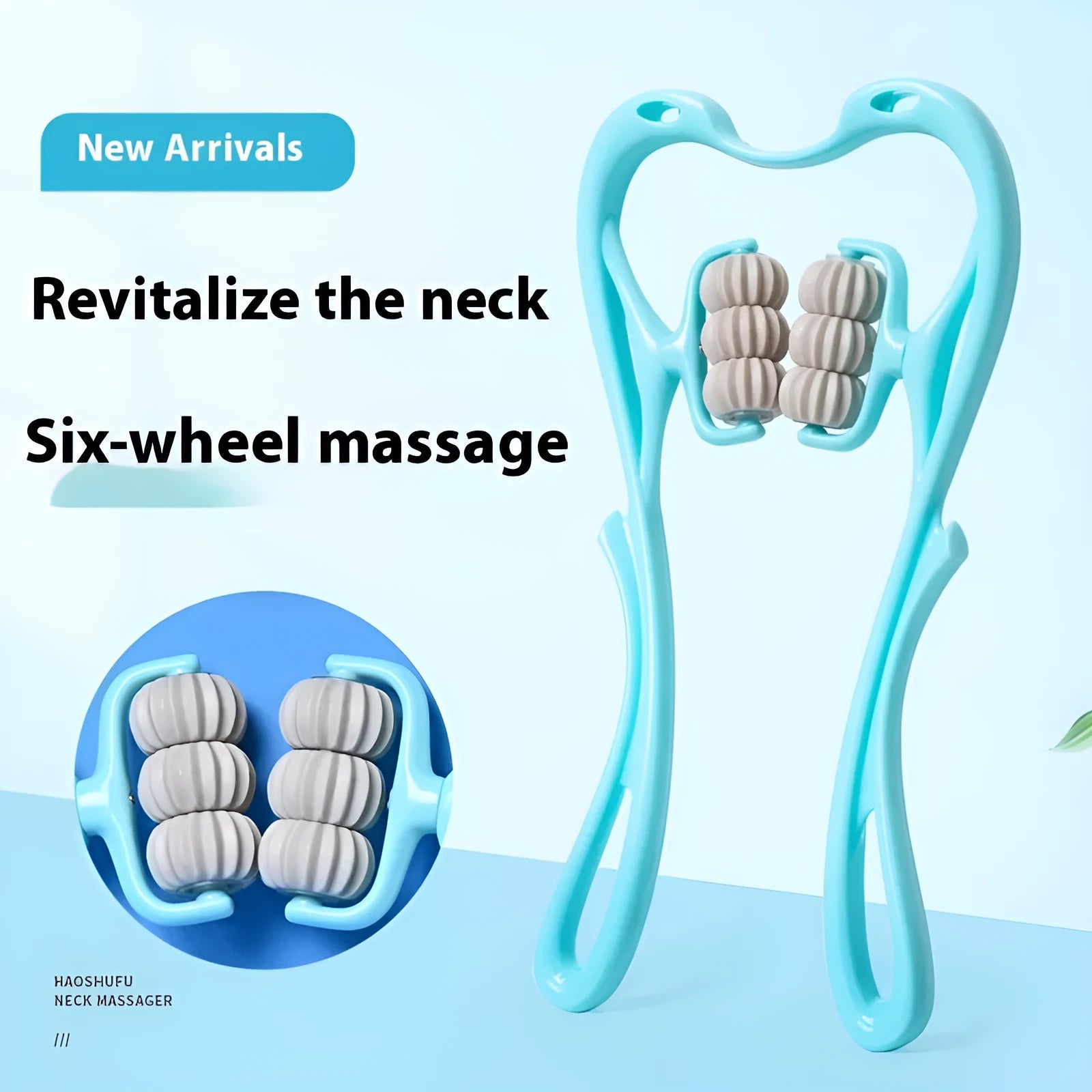 Blue six-wheel portable massager for neck shoulder and waist muscle relief