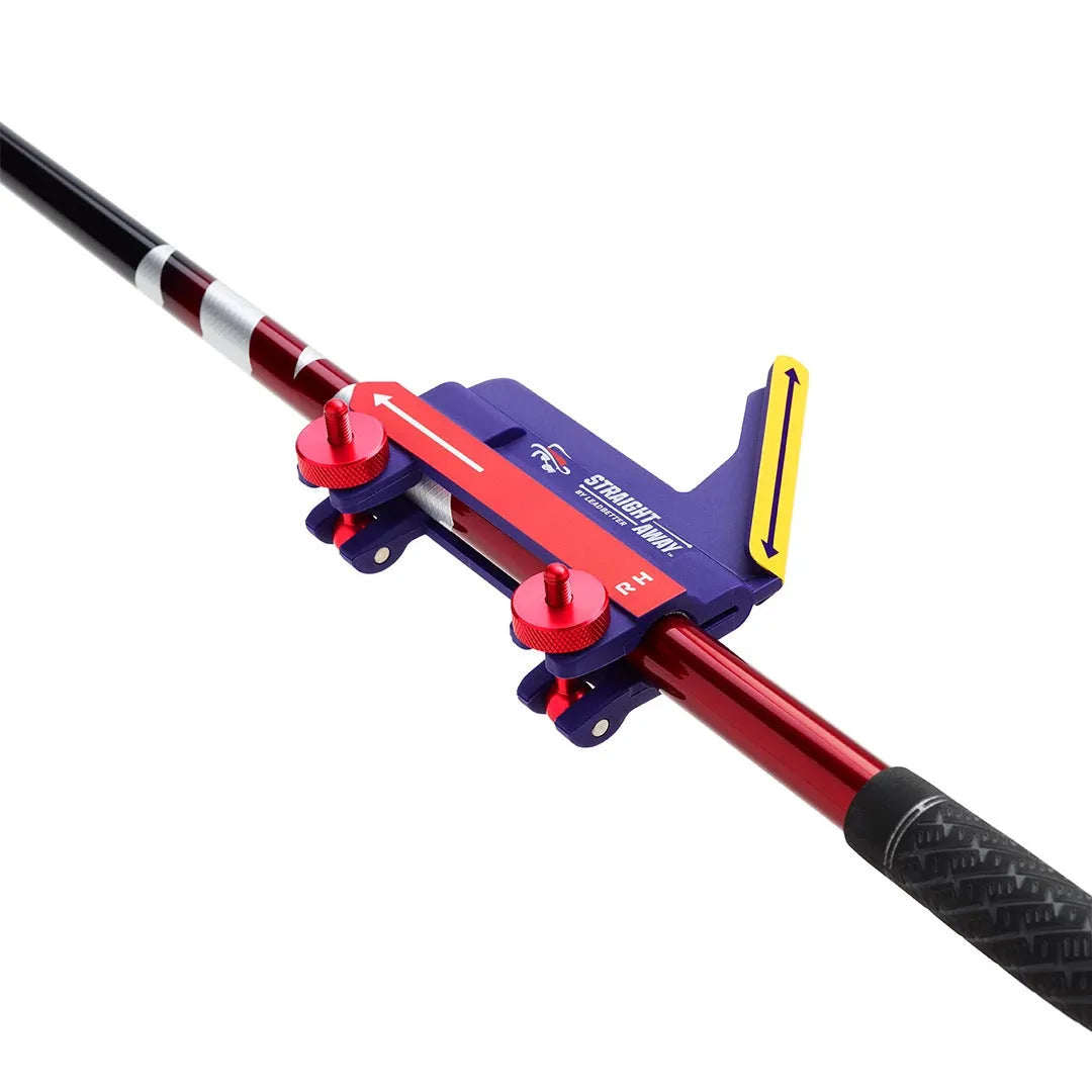 Plastic golf swing plane training aid shown on a solid background.