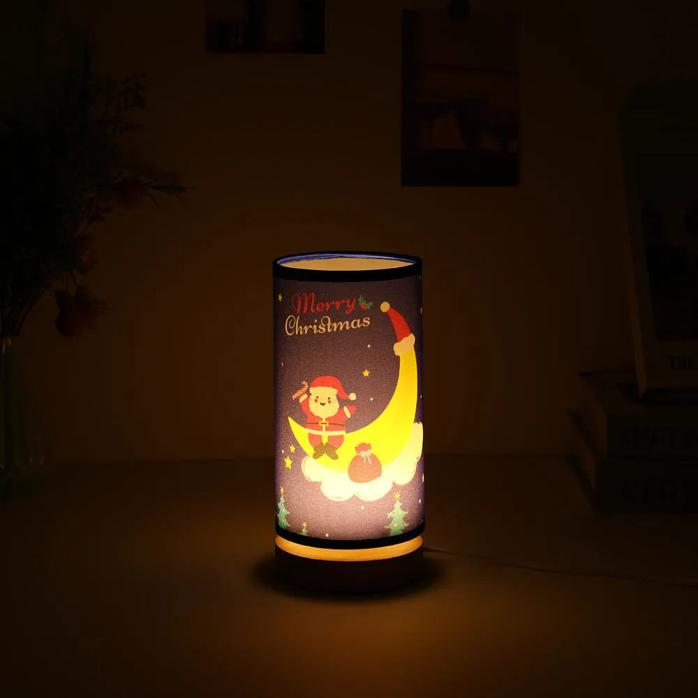 Moon Santa Claus shaped LED night light with USB plug and bamboo base.