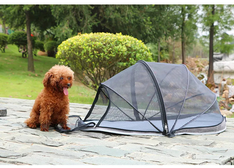 Pet folding tent cat bed cage with half mesh panels in portable travel design