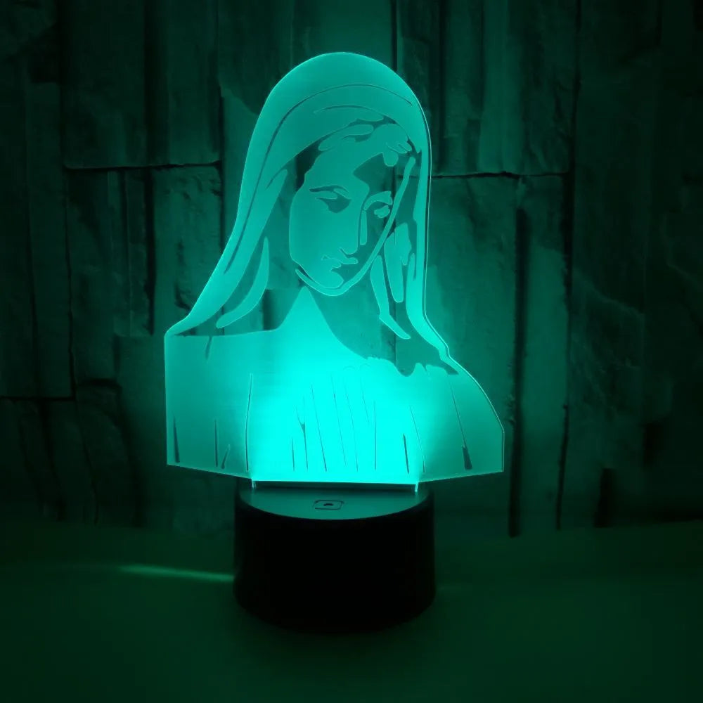 3D LED night light showing laser-engraved acrylic plate creating a stereoscopic dual-ring light pattern with colour change options.