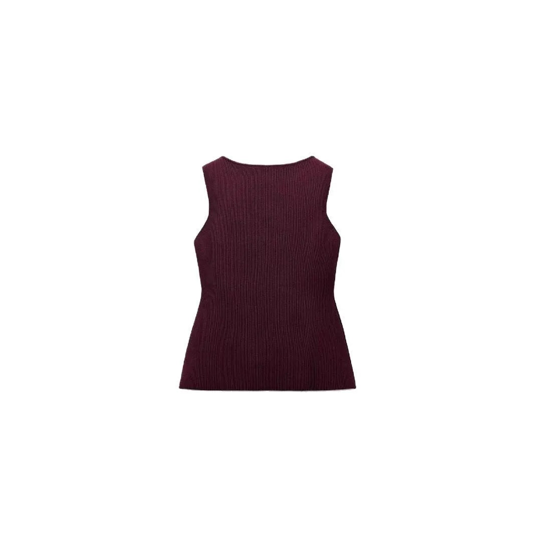Women's slim fit dark red viscose sweater vest with 3D pattern texture