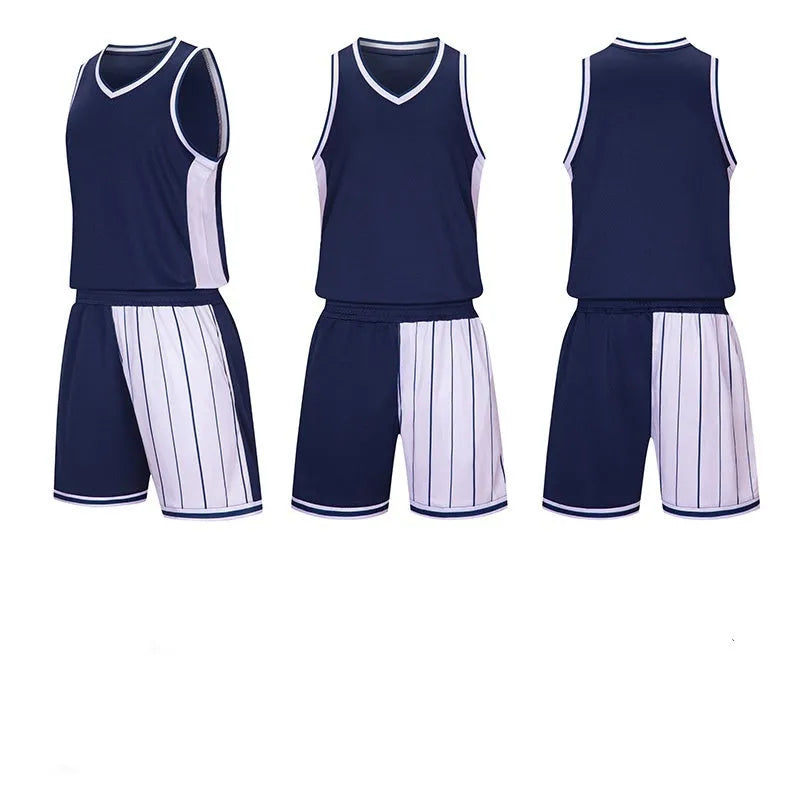 Men's basketball uniform set in quick-dry polyester showing top and shorts in blue colour