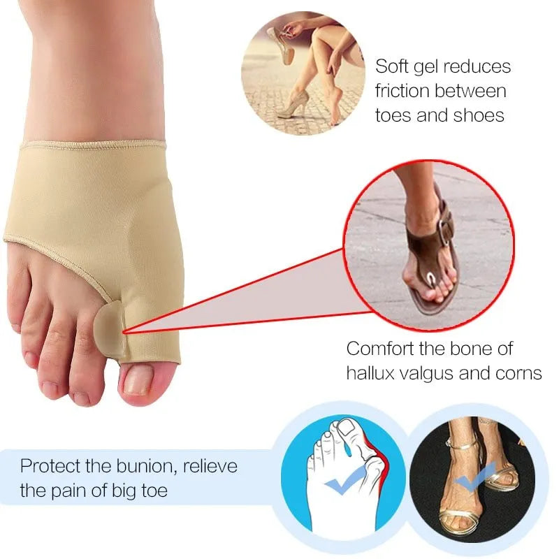 Corrective toe socks with silicone gel bunion pad and toe separator in three sizes
