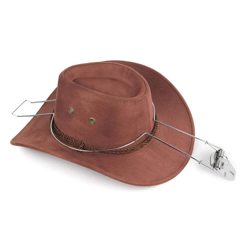 Brown metal car hat stand with chrome-plated interior for holding coats and hats