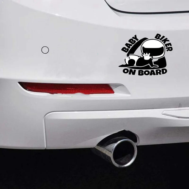 Black and white reflective Baby On Board vinyl car sticker for rear window, 14.5 by 15 cm