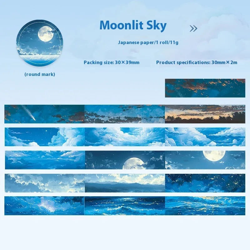 Japanese paper washi tape roll with sky theme designs including colourful clouds and twilight