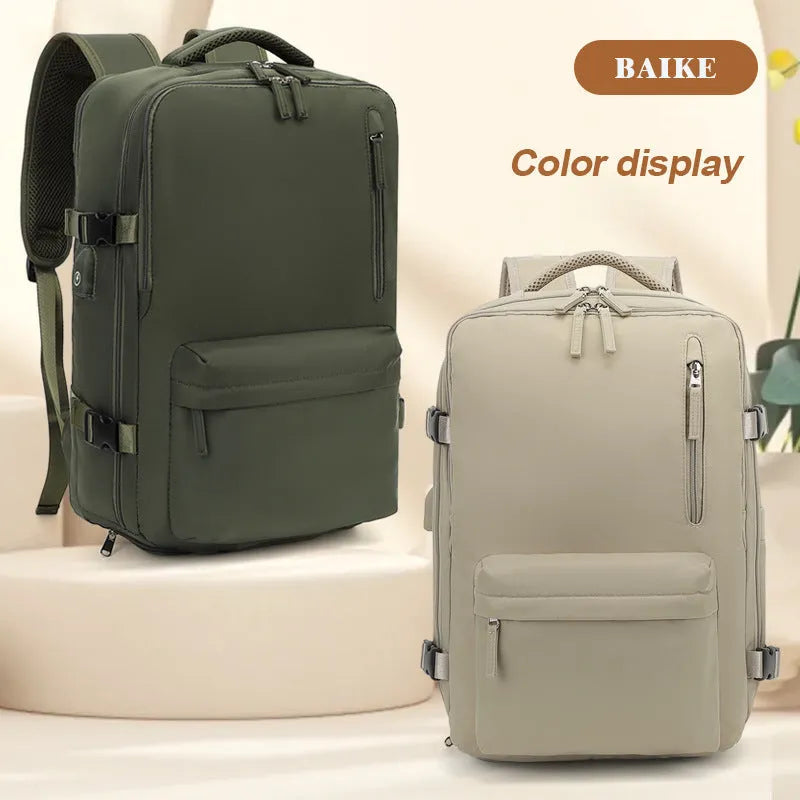 Large capacity waterproof Oxford cloth backpack in solid color with curved shoulder straps for travel and school use