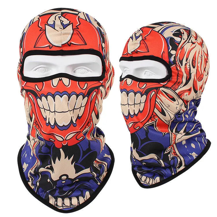 Motorcycle breathable skull mask in Bakool silk fabric showing skull print design