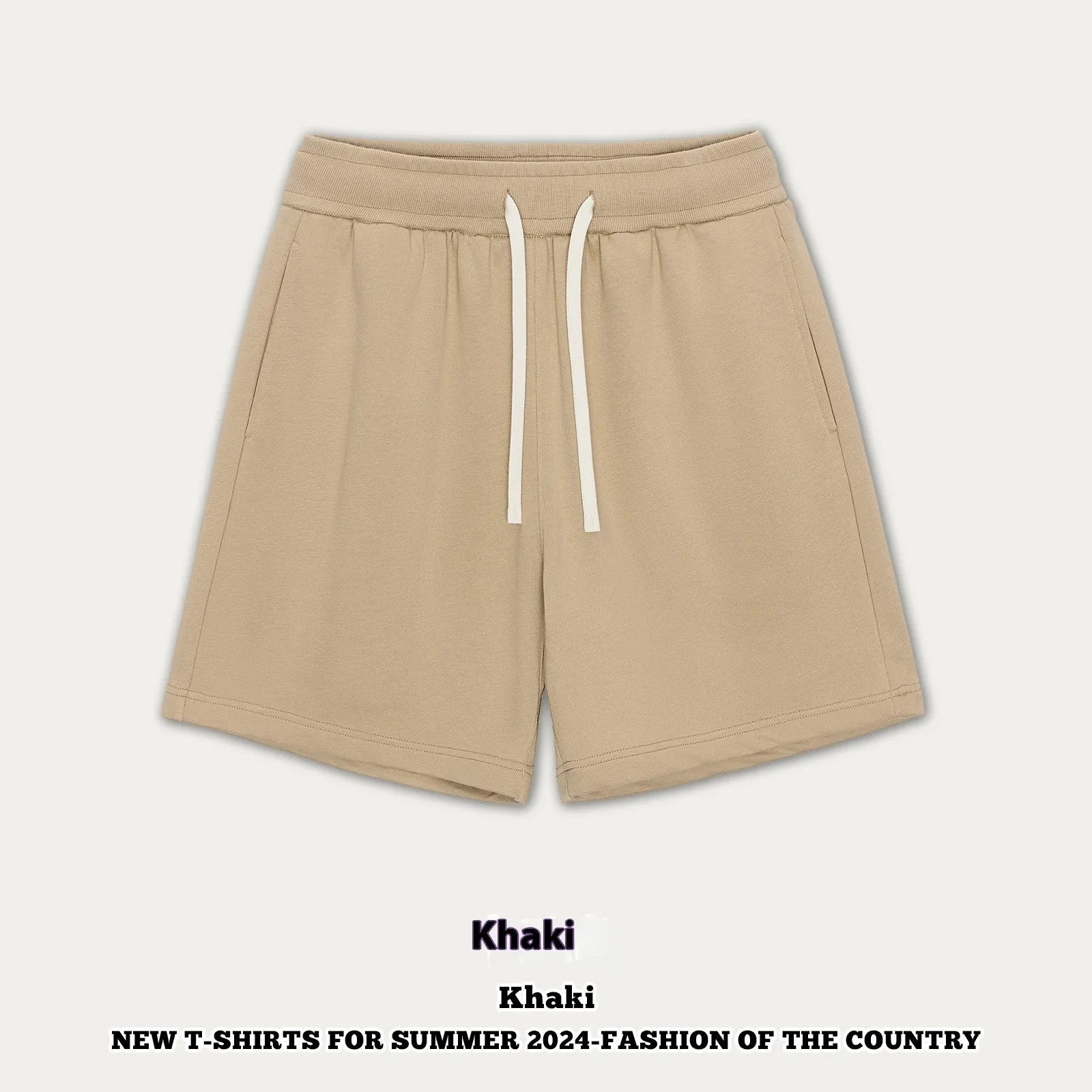 Baby boy and girl wearing loose-fit cotton denim shorts in charcoal grey and cream apricot colours.