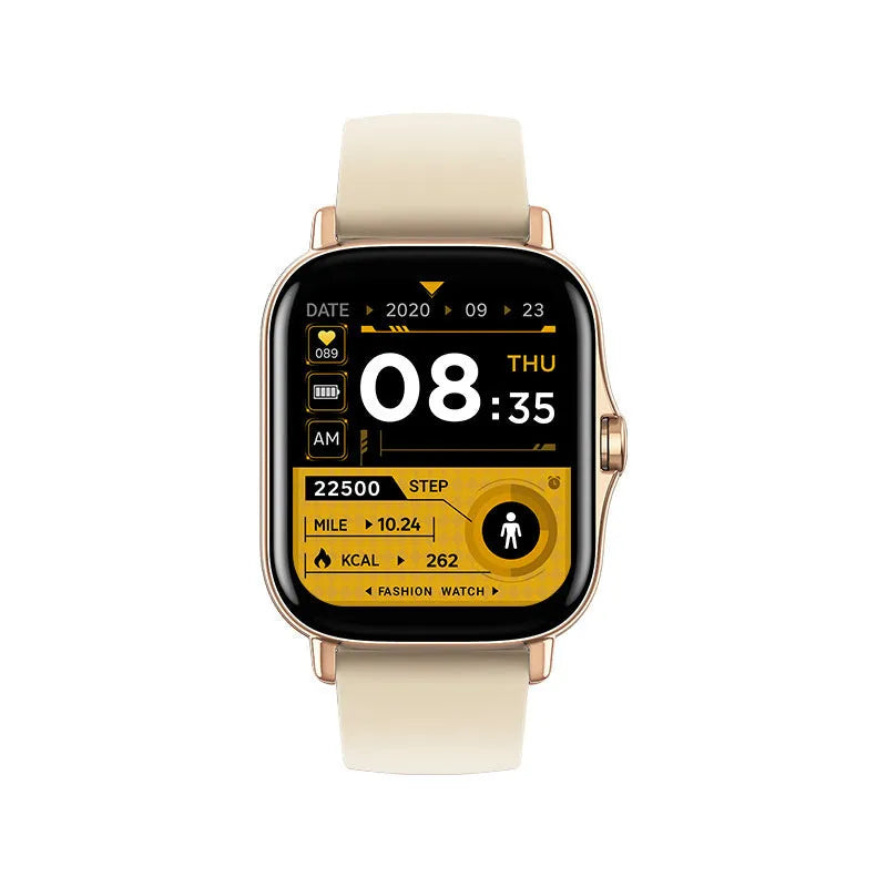 GT20 smart watch with alloy case and silicone band showing heart rate monitoring display