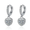 Copper inlaid zircon love earrings with heart shape and electroplated white gold or yellow gold colour finish