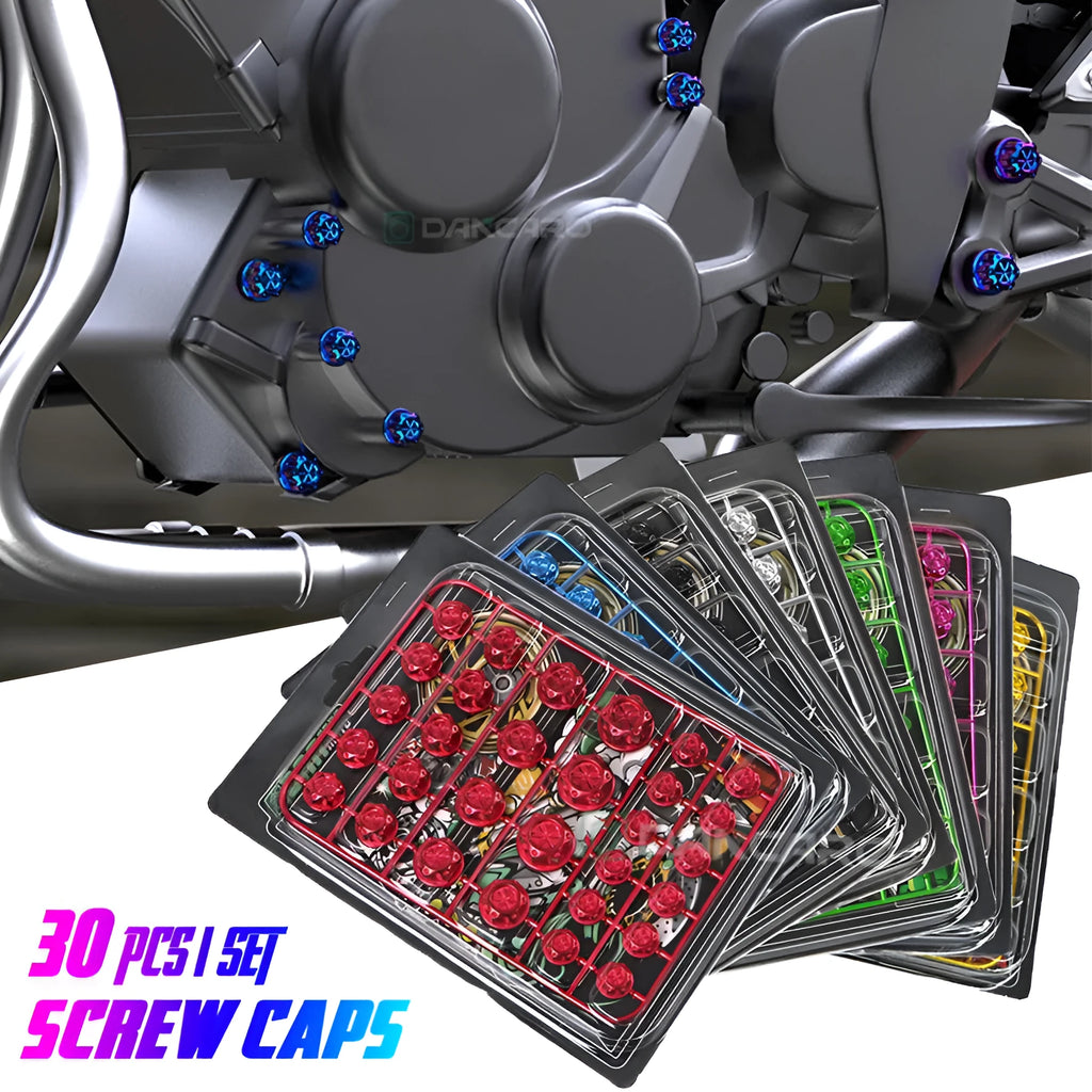30-piece set of coloured ABS plastic motorcycle screw caps for engine customisation