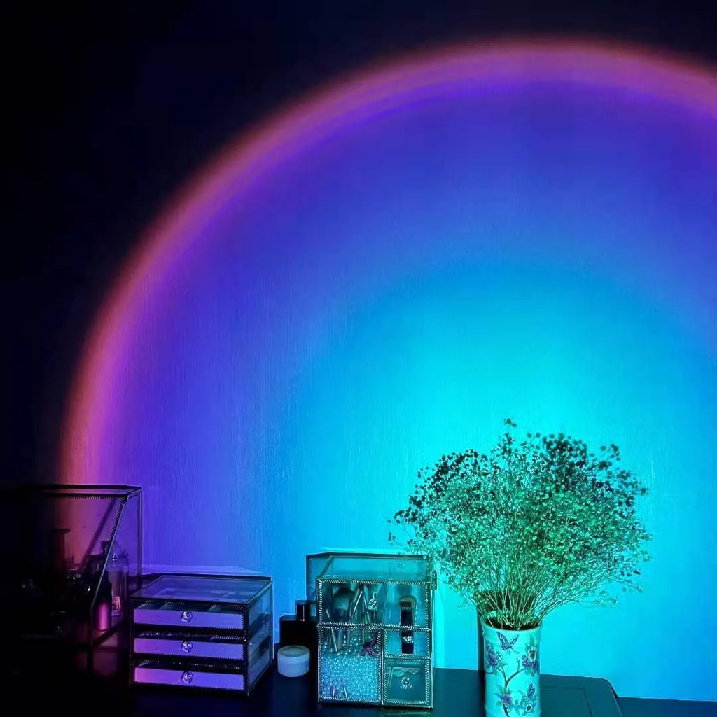 Sunset red USB rechargeable rainbow projection lamp with push-button switch