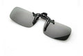 PC clip-on sunglasses for prescription glasses in large and small sizes with dark green, grey, and night vision tint lenses