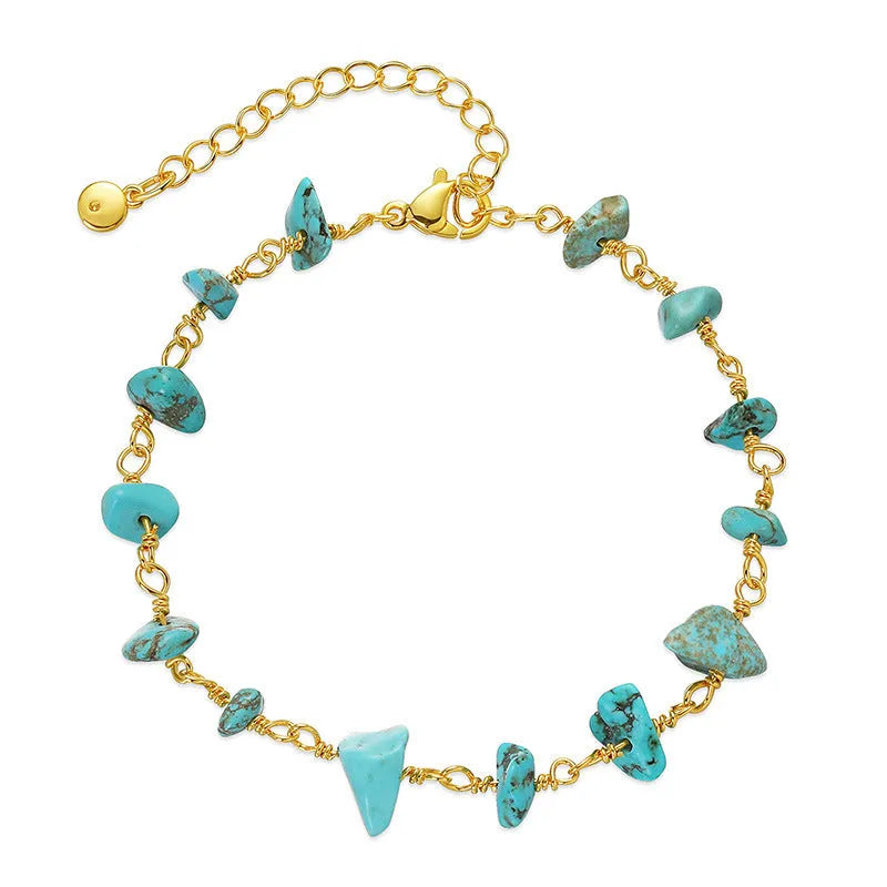 Women's turquoise bracelet with irregular natural gravel stones in 18K copper geometric setting