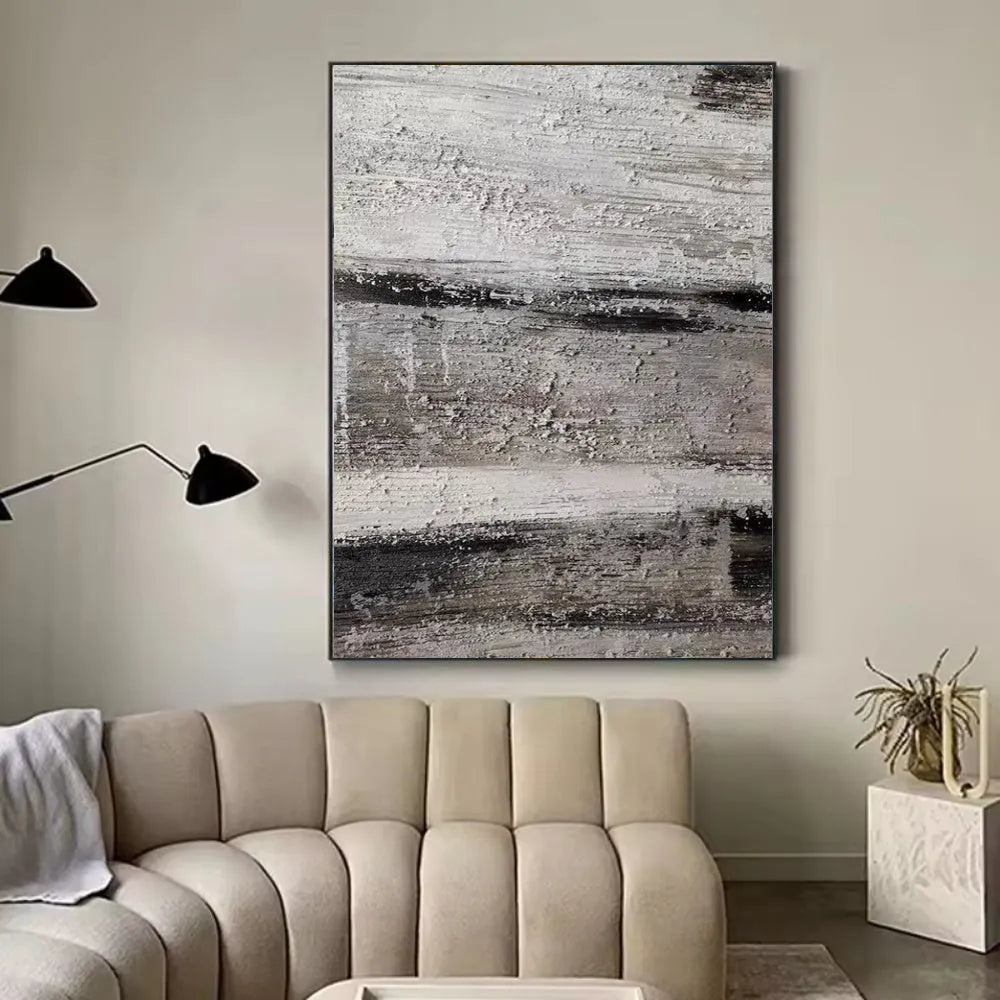 Handmade grey abstract oil painting on canvas, rolled and frameless, for living room or bedroom wall decor