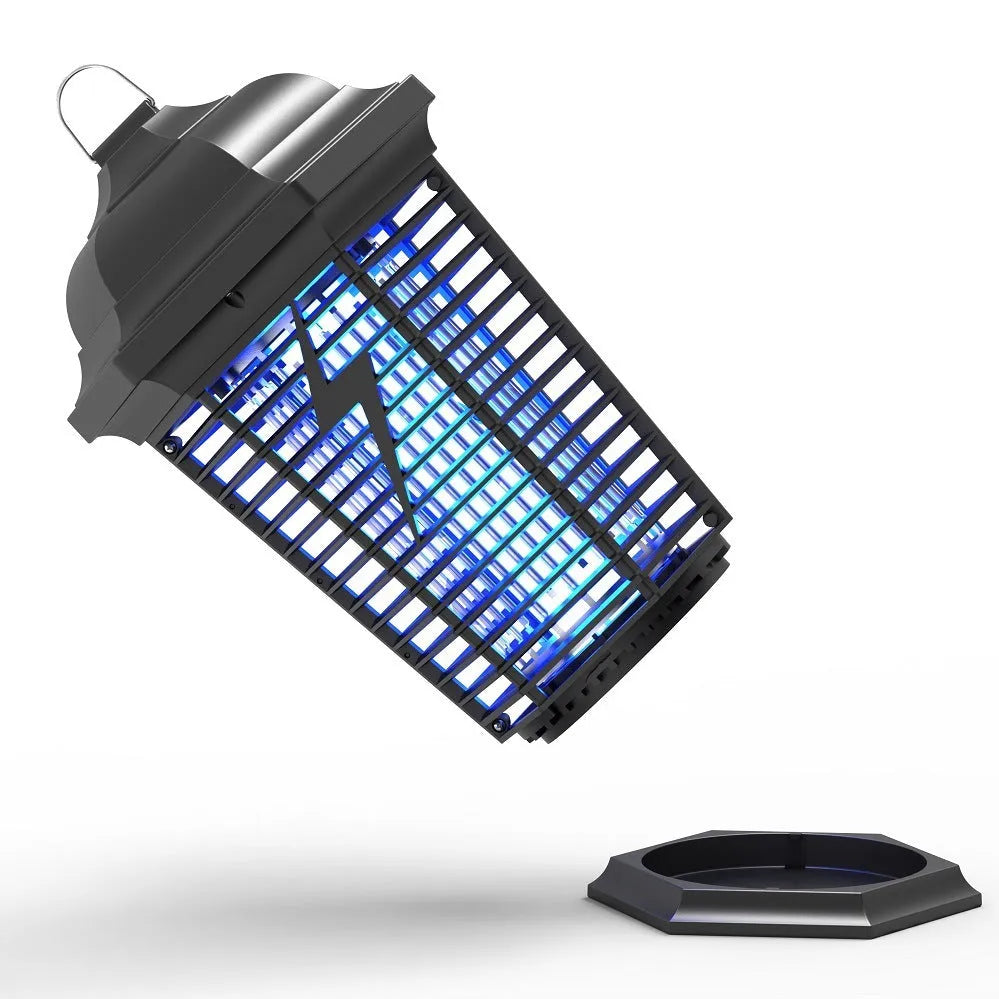 Black outdoor UVA mosquito catcher with electric shock grid and UV lamp for household insect control