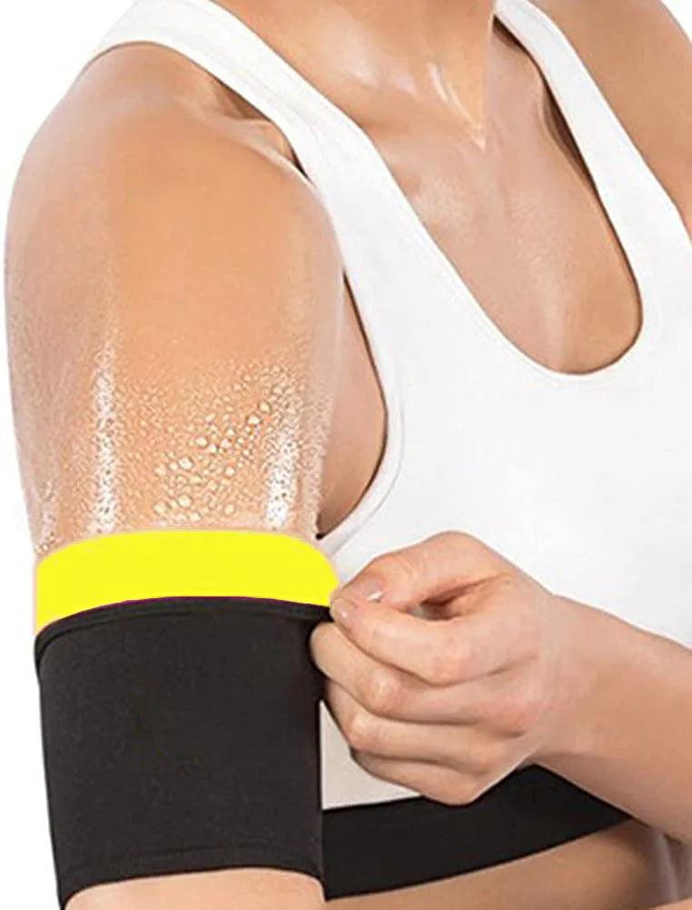 Blue and silver sports arm sweatband shown on an arm, with other colour variants including black and red displayed alongside.