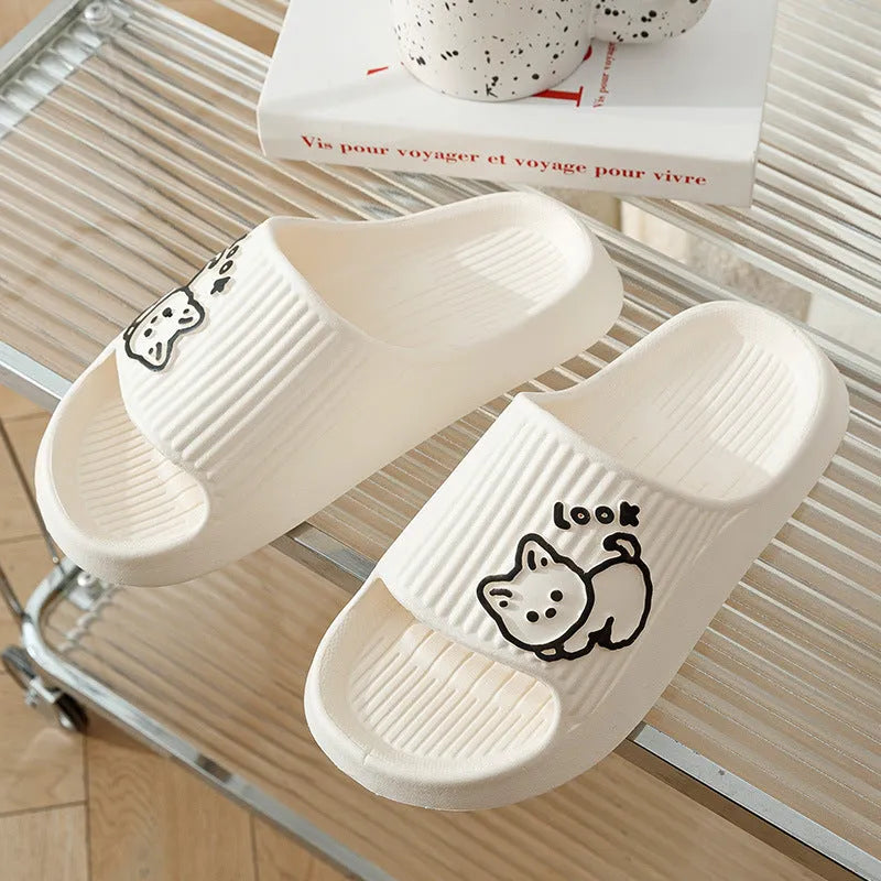Cat motif thick platform flip-flop slippers in multiple colours with EVA sole