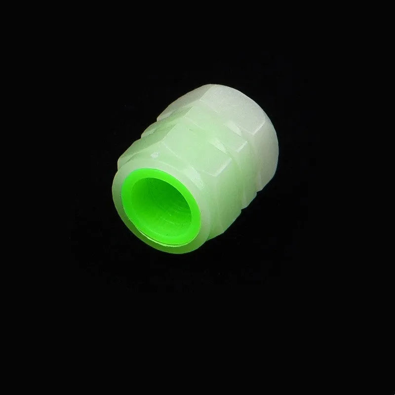 Luminous rubber car tyre valve caps showing size and glow feature