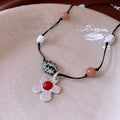 Stone shell beaded flower pendant necklace on electroplated alloy chain with adjustable 51-60cm length