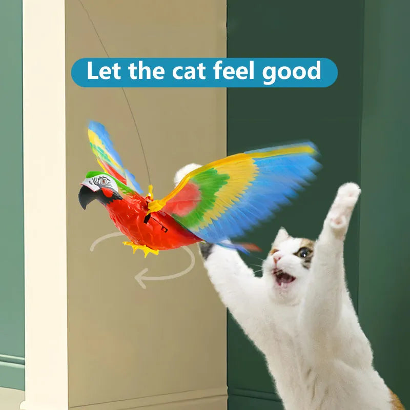 Hanging plastic simulation bird cat toy, 25cm or 43cm, rotating interactive teaser for kittens and dogs