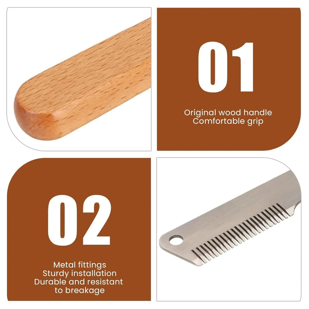 Wood-handle pet stripping comb grooming tool for cats and dogs in two sizes