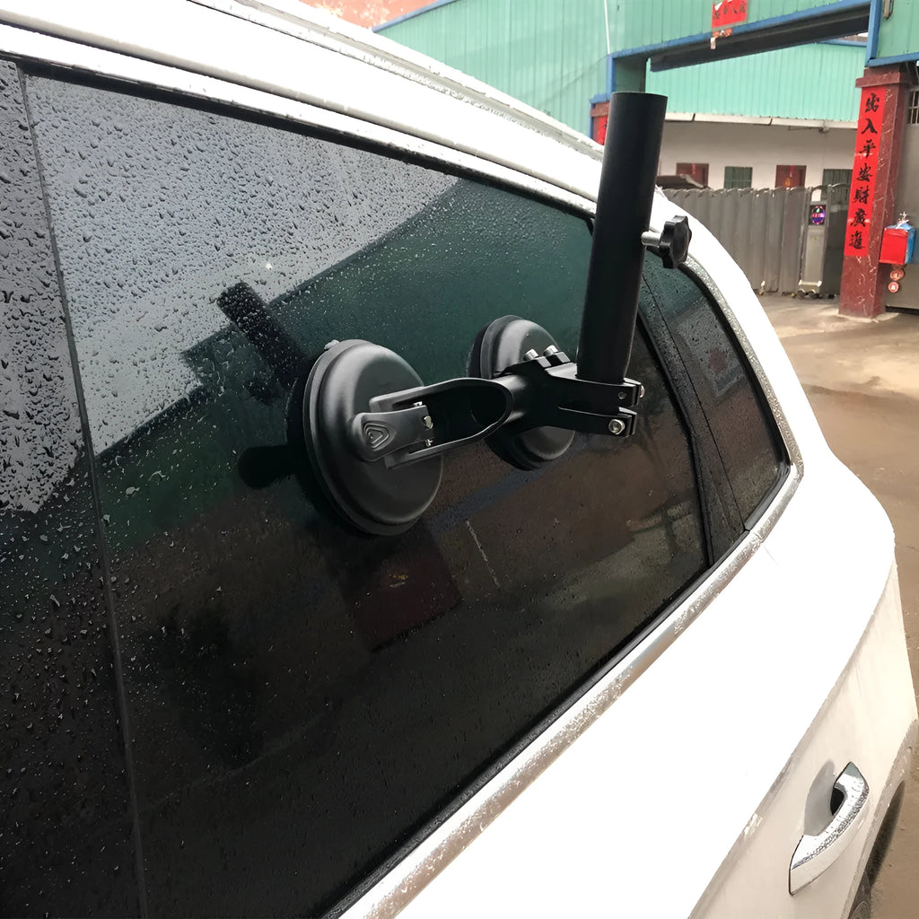 Black off-road car sucker base with round glass suction cup for vehicle flag mounting