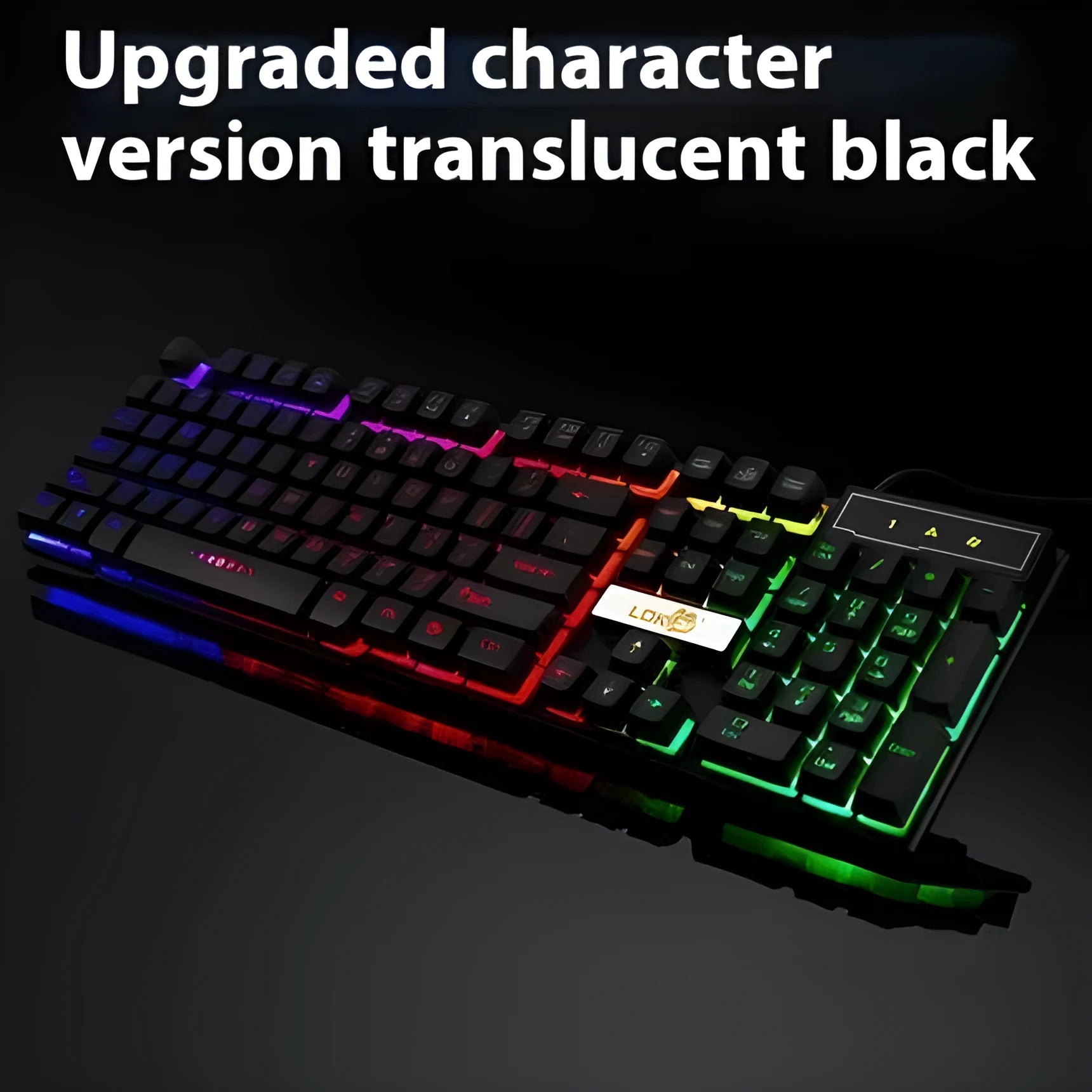 White LED gaming keyboard USB cable showing illuminated section and USB connectors