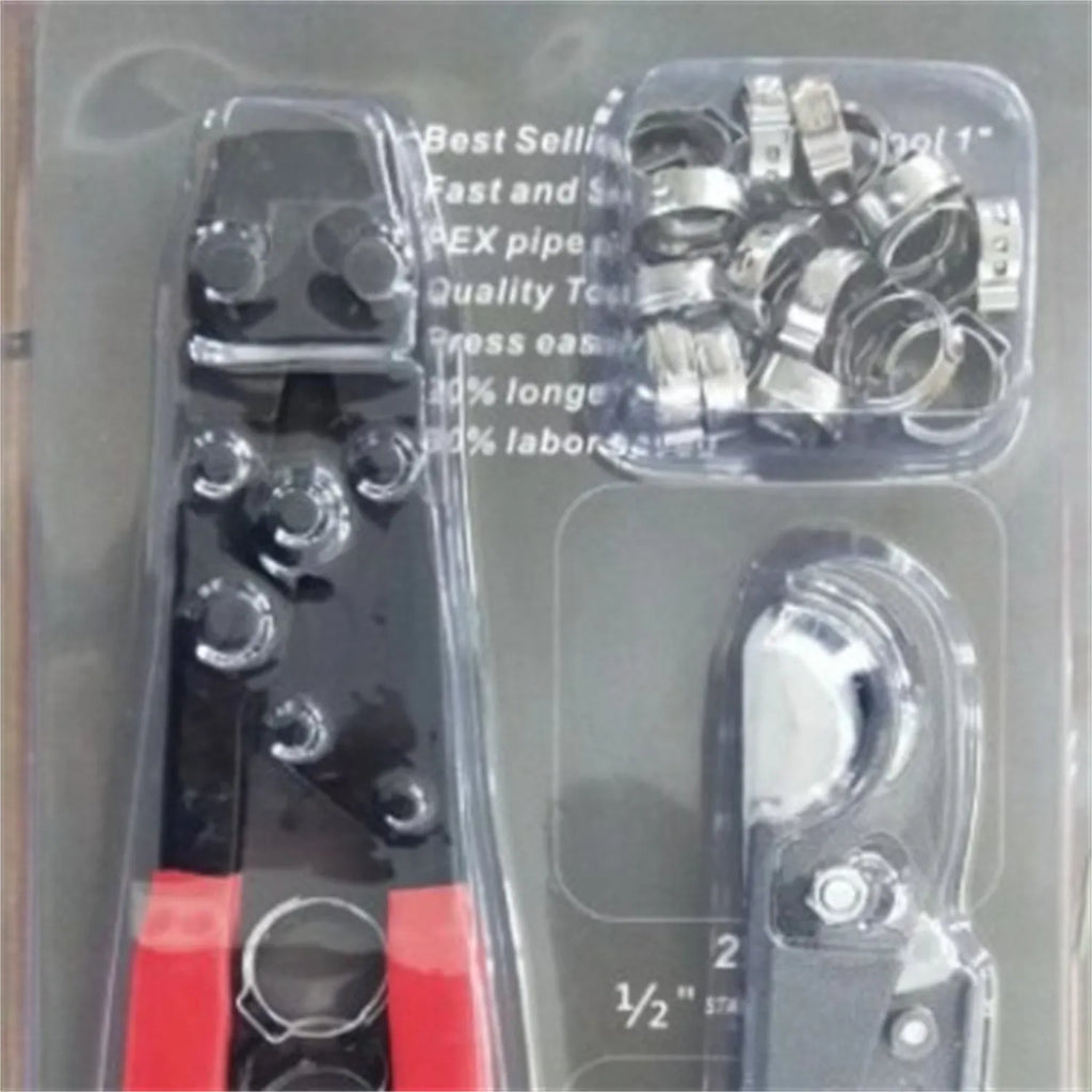 Red cloth PEX single ear metal clamp set with carbon steel cutting edge