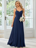 Women's long sleeveless A-line dress with pleated skirt and sling neckline in light green colour